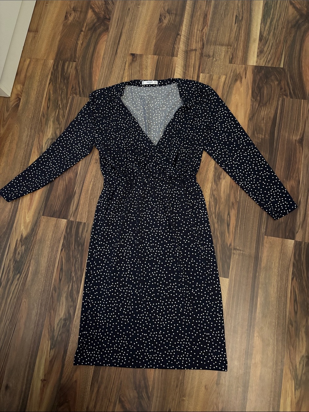 Mango Black Dress with White Polka Dots - Long Sleeve